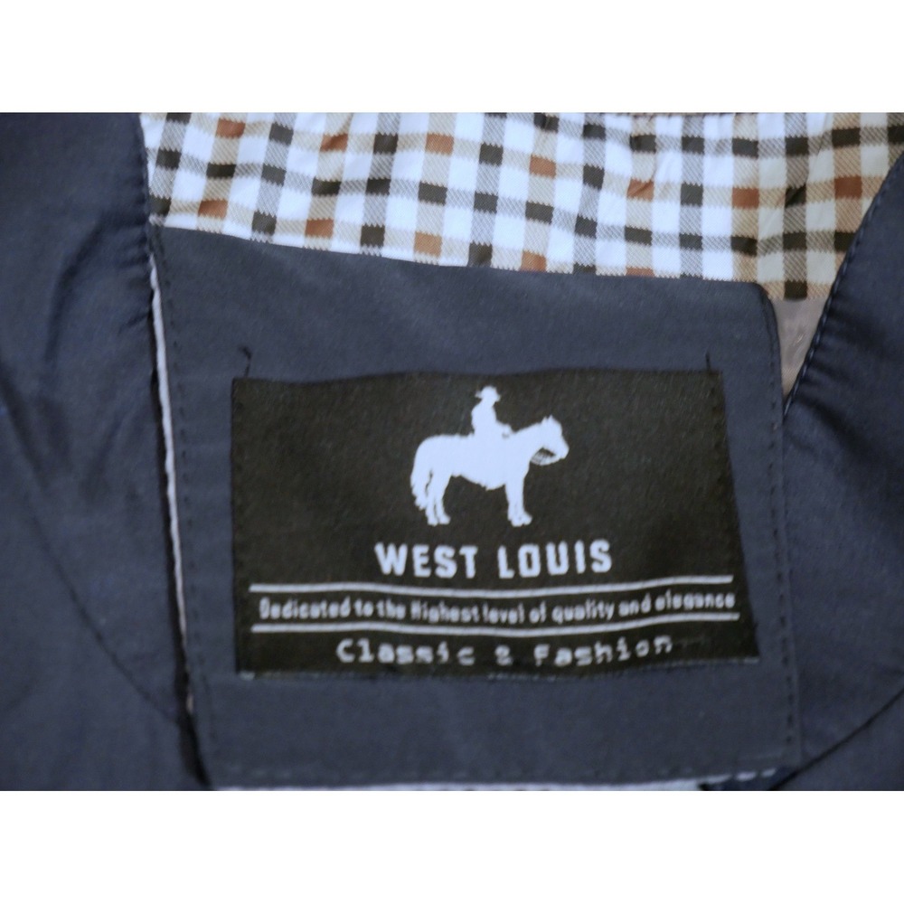 West Louis Men's Navy Blue Stand-Up Collar Full Zip Windbreaker Jacket - Picture 2 of 3